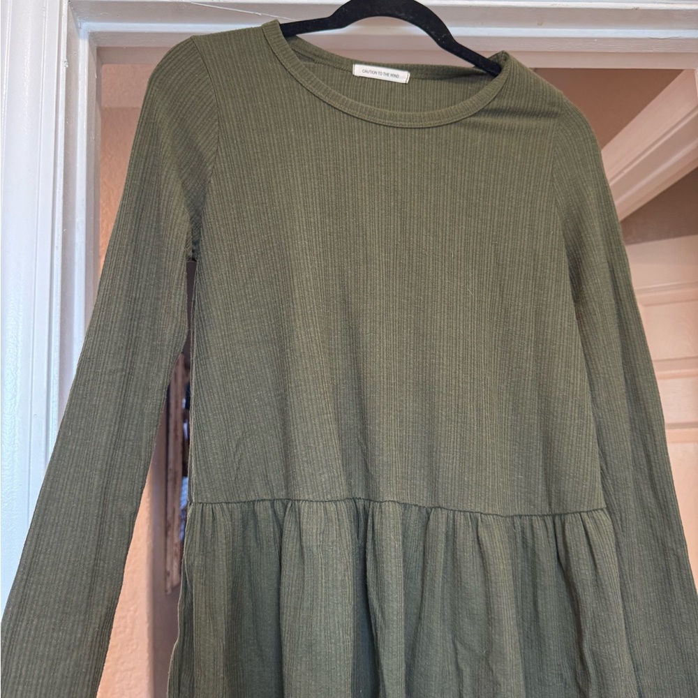 Caution To The Wind Khaki Ribbed Dress